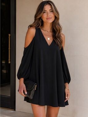 NWT | Three Eighty Two Black Cold Shoulder Shift Dress